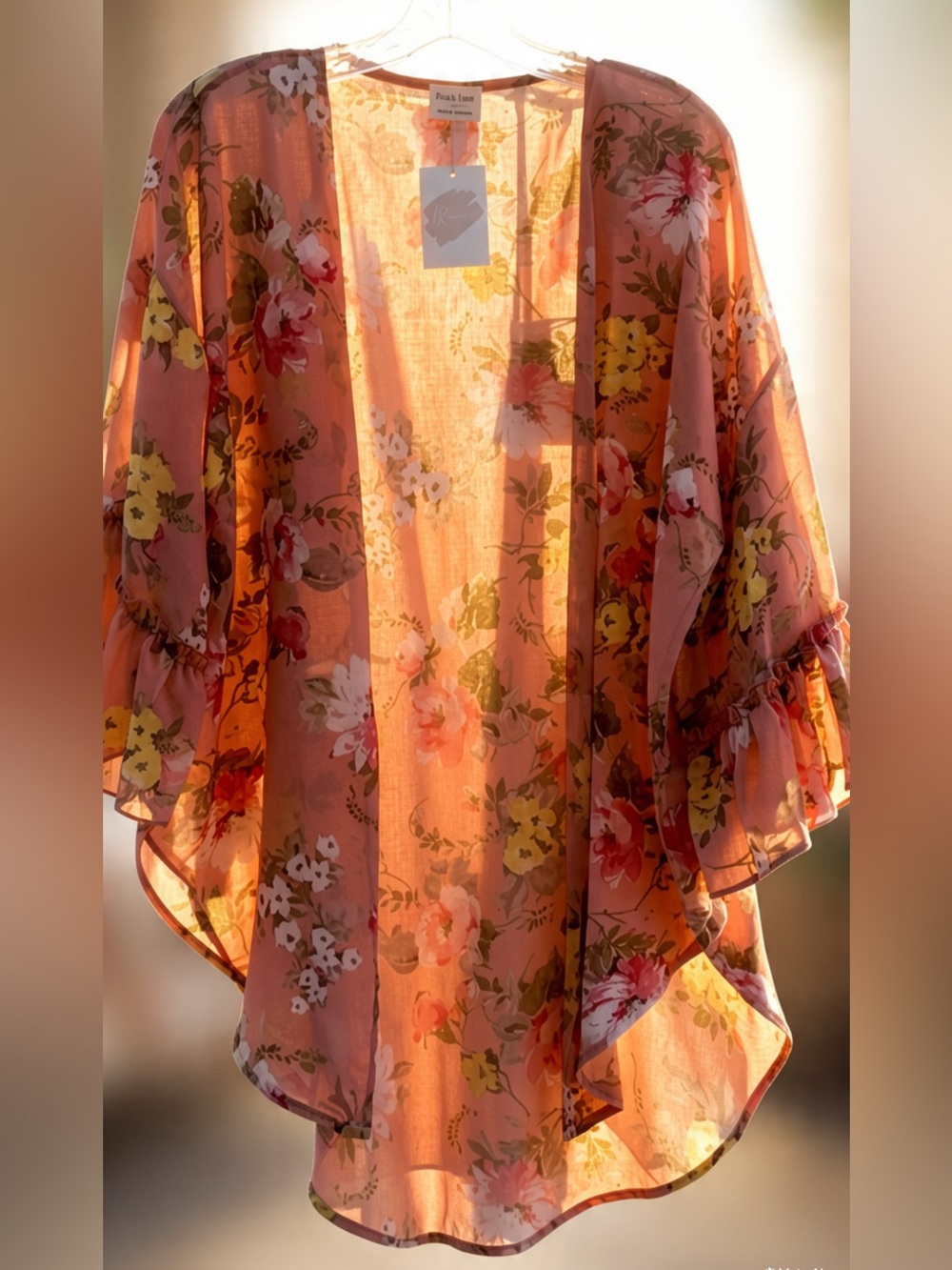 NWT Peach Love California Pink Floral Sheer Kimono